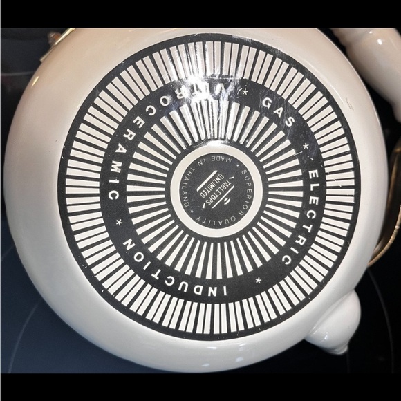 TEA KETTLE POT FRUIT ENAMEL WATER KETTLE CERAMIC BRASS HANDLE ANTIQUE VINTAGE - Picture 5 of 5